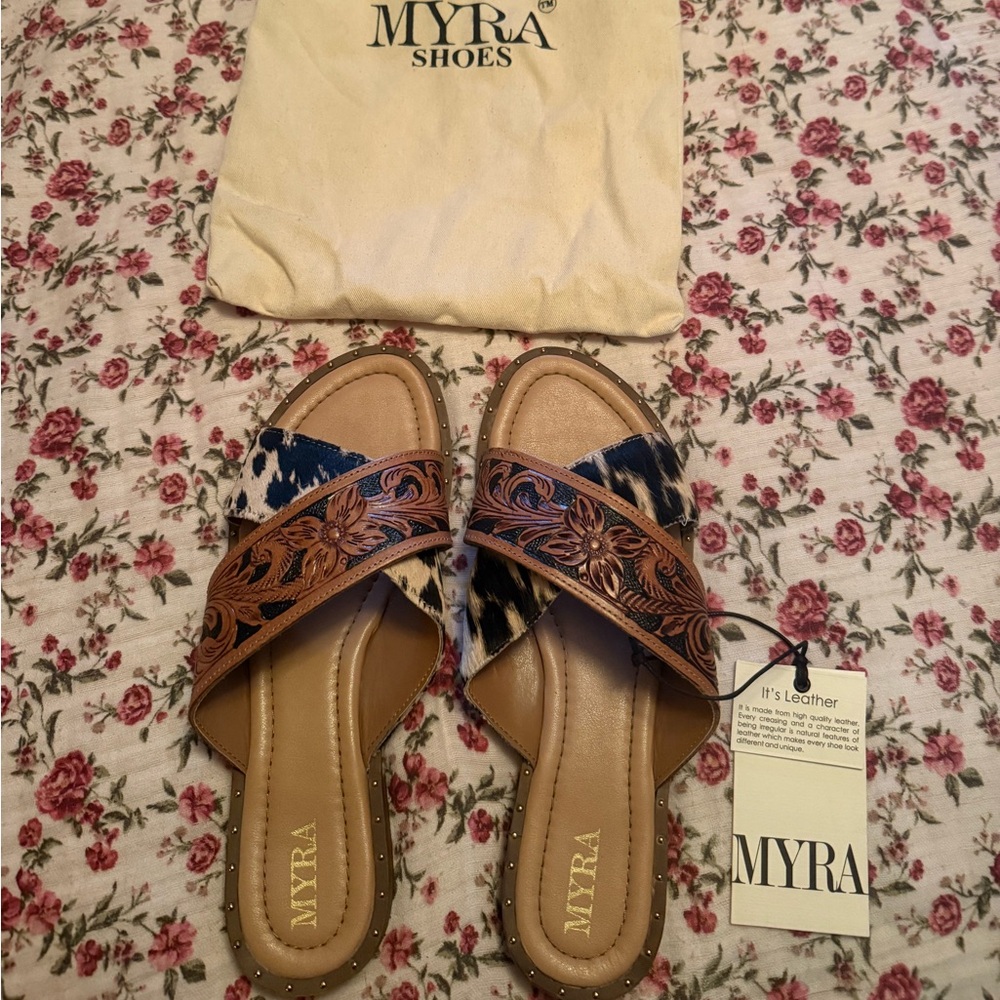 Myra Bag Leather Sandals - Brown and Black Pattern